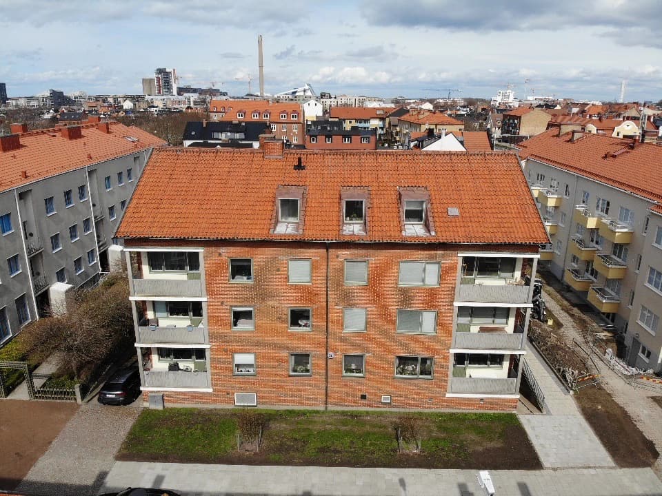 Fågelvy över hus i Limhamn
